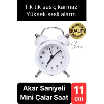 Sessiz Çalışan Yüksek Sesli Alarmlı Retro Tasarım Analog Masaüstü Çanlı Mini Çalar Saat Başucu 11 cm