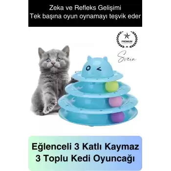 3 Katlı 3 Toplu Kedi Oyuncağı Yuvarlak Eğlence Dönen Hareketli ABS Plastik Çıngıraklı Zeka Gelişim