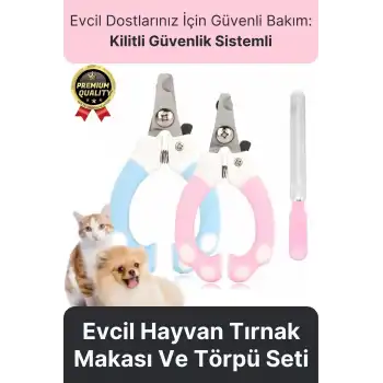 Premium Çelik Uçlu Güvenlik Kelepçeli Kilitli Kedi Köpek Evcil Hayvan Tırnak Makası Ve Törpü Seti