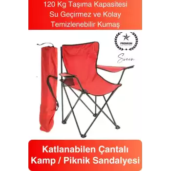 120 Kg Kapasiteli Su Geçirmez Kolay Silinebilir Katlanabilen Çantalı Askılı Kamp Piknik Sandalyesi