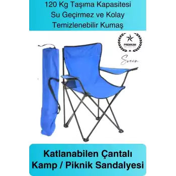 120 Kg Kapasiteli Su Geçirmez Kolay Silinebilir Katlanabilen Çantalı Askılı Kamp Piknik Sandalyesi