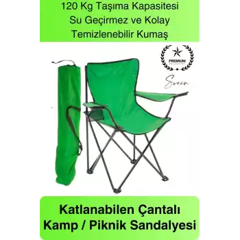 120 Kg Kapasiteli Su Geçirmez Kolay Silinebilir Katlanabilen Çantalı Askılı Kamp Piknik Sandalyesi