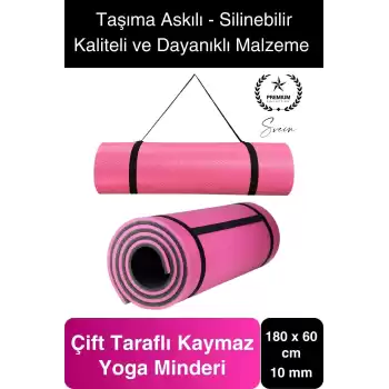 Premium 180 cm Çift Taraflı Kaymaz Yoga Meditasyon Minderi Taşıma Askılı Rahat Su Geçirmez Mat