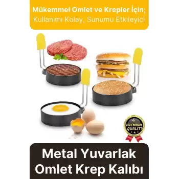 Premium Metal Yanmaz Yapışmaz Sunum Görsel Yumurta Krep Gözleme Şekillendirici Yuvarlak Omlet Kalıbı