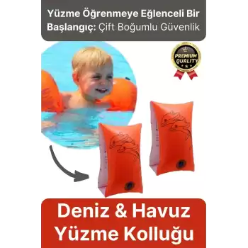 Başlangıç Seviye Çift Boğumlu Baskılı 3-6 Yaş Çocuk Deniz Havuz Yüzme Öğrenme Şişme Kolluğu Turuncu