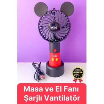 Yeni Seri Taşınabilir Kablosuz 1200mAh Pervaneli 2 Kademeli Usb Şarjlı Masa ve El Fanı Vantilatör
