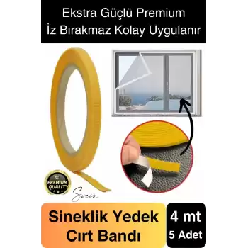 4 mt Güçlü Premium Sineklik Yedek Cırt Bant Pencere Kapı Yapışkanlı Tül Sinek Perdesi Bandı 5 Adet