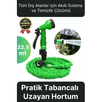 Çok Amaçlı Kırılmaz Dolaşmaz 7 Fonksiyonlu Bahçe Sulama Araç Yıkama Tabancalı Uzayan Hortum 22,5 Mt