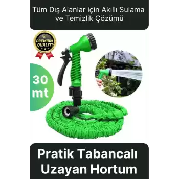 Çok Amaçlı Kırılmaz Dolaşmaz 7 Fonksiyonlu Bahçe Sulama Araç Yıkama Tabancalı Uzayan Hortum 30 Mt