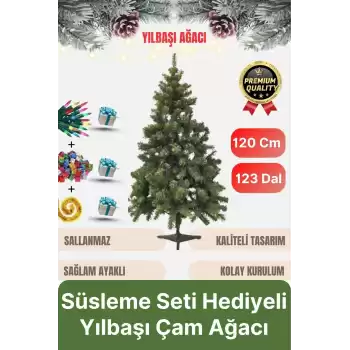 Premium Kalite Yeni Yıl Süsleme Seti Renkli Işık Hediye Yılbaşı Çam Ağacı Noel Paketi 120 Cm 123 Dal