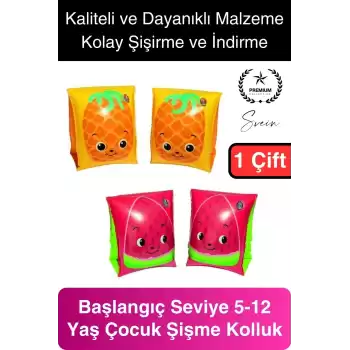 Meyve Desen Güvenli 5-12 Yaş Çocuklar İçin Yüzme Kolluk Deniz Havuz Şişme Kolluğu Yüzücü Hava Odalı