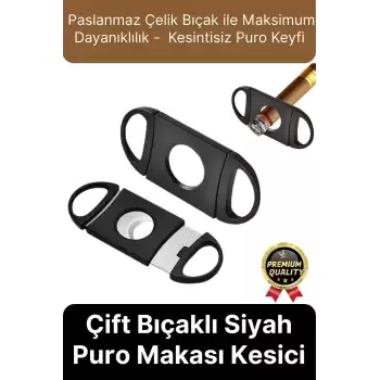 Premium Zarif İşlevsel Paslanmaz Çelik Keskin Çift Bıçaklı Oval Siyah Plastik Puro Makası Kesici