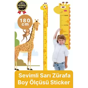 Yeni Seri Çift Taraflı Bantlı Çocuk Büyüme Cetveli Eğlenceli Sevimli Sarı Zürafa Boy Ölçüsü Sticker