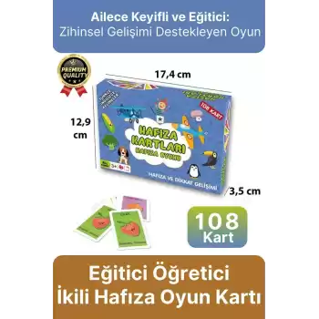Yeni Seri Aile Eğitici Öğretici Eğlenceli Renkli Türkçe İngilizce İkili Hafıza Oyun Kartı-108 Kart