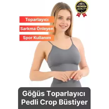 Göğüs Toparlayıcı Sarkma Önleyen Gündelik Spor Kullanım İnce İp Askılı Pedli Çizgili Crop Büstiyer