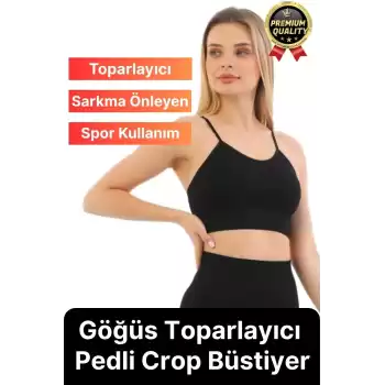 Göğüs Toparlayıcı Sarkma Önleyen Gündelik Spor Kullanım İnce İp Askılı Pedli Çizgili Crop Büstiyer