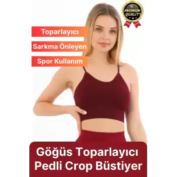 Göğüs Toparlayıcı Sarkma Önleyen Gündelik Spor Kullanım İnce İp Askılı Pedli Çizgili Crop Büstiyer
