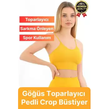 Göğüs Toparlayıcı Sarkma Önleyen Gündelik Spor Kullanım İnce İp Askılı Pedli Çizgili Crop Büstiyer