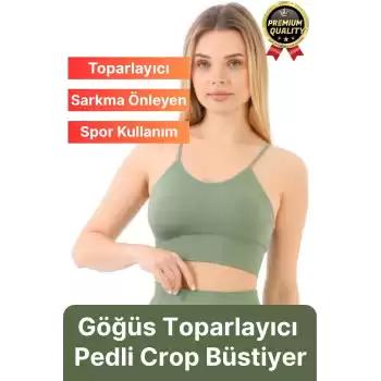 Göğüs Toparlayıcı Sarkma Önleyen Gündelik Spor Kullanım İnce İp Askılı Pedli Çizgili Crop Büstiyer