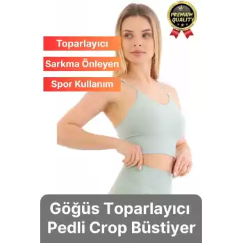 Göğüs Toparlayıcı Sarkma Önleyen Gündelik Spor Kullanım İnce İp Askılı Pedli Çizgili Crop Büstiyer