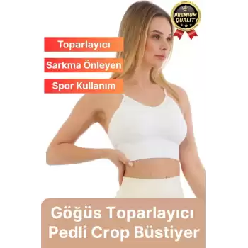 Göğüs Toparlayıcı Sarkma Önleyen Gündelik Spor Kullanım İnce İp Askılı Pedli Çizgili Crop Büstiyer