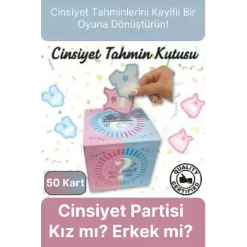 Özel Üretim Cinsiyet Partisi 50 Kart Eğlenceli Sürpriz Kız Mı Erkek Mi Oylama Tahmin Kutusu 19x19cm