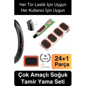 Ekstra Güçlü 24 Parça Kolay Pratik Araba Bisiklet Motosiklet Soğuk Yama Lastik Tamir Yaması Seti