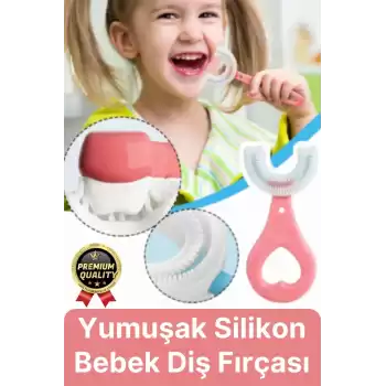 Yeni Nesil Pratik Silikon Yuvarlak U şeklinde Saplı 2-6 Yaş Yumuşak Pembe Bebek Çocuk Diş Fırçası