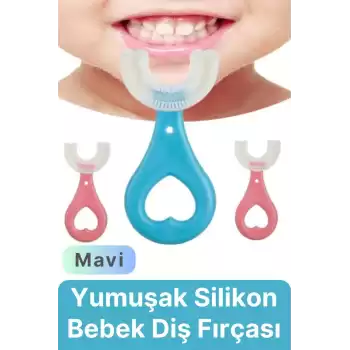 Yeni Nesil Pratik Silikon Yuvarlak U şeklinde Saplı 2-6 Yaş Yumuşak Mavi Bebek Çocuk Diş Fırçası