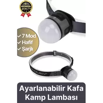 Özel Üretim Mıknatıs Sabitleme Oynar Başlıklı Esnek Lastik COB4 Led 7 Modlu Şarjlı Kafa Kamp Lambası