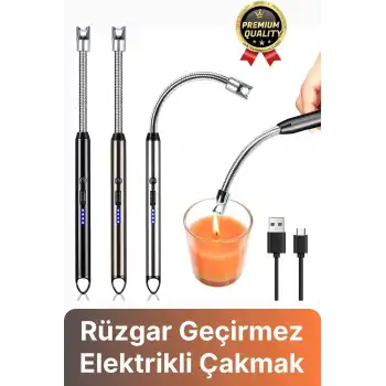 Özel Üretim Fonksiyonel USB Şarj Edilebilir Rüzgar Geçirmez Alevsiz Kamp Mum Metal Elektrikli Çakmak