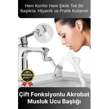 Çok Amaçlı Filtreli 2 Fonksiyonlu Mutfak Banyo 1080 Derece Dönebilen Akrobat Musluk Ucu Başlığı