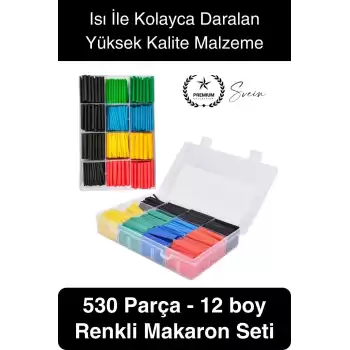 Premium Kutulu 12 Boy 530 Adet Set Renkli Isıyla Daralan Makaron Elektrik Kablosu Birleştirici Tamir