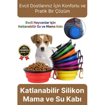 Özel Üretim Portatif Pratik Renkli Silikon Kancalı Katlanabilir Evcil Hayvan Kedi Köpek Mama Su Kabı
