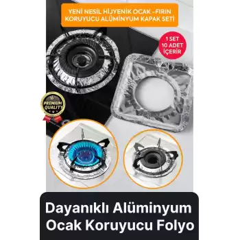 Çok Amaçlı Pratik Leke Önleyici Isıya Dayanıklı Yıkanabilir Alüminyum Ocak Koruyucu Folyo - 10 Adet