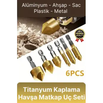 Özel Paslanmaz Çelik Kırılmaz HSS Bits Uçlu Altıgen Titanyum Kaplama Havşa Matkap Uç Seti 6 Parça