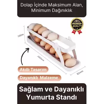 Premium Yer Tasarruflu Saklama Kabı Organizeri Plastik 2 Katlı Otomatik Buzdolabı Yumurta Standı