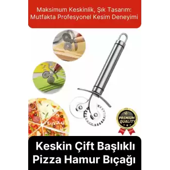 Premium Seri Paslanmaz Çelik Keskin Şekillendirici Kesici Çift Başlıklı Pizza Mantı Hamur Bıçağı