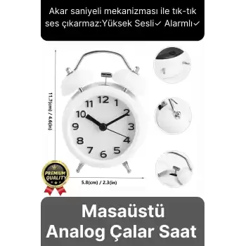 Premium Kalite Dekoratif Pilli Yüksek Sesli Alarmlı Çift Çan Formlu Masaüstü Mini Analog Çalar Saat