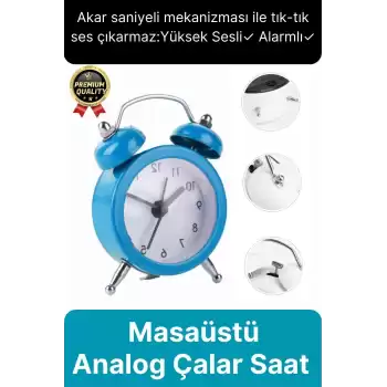 Premium Kalite Dekoratif Pilli Yüksek Sesli Alarmlı Çift Çan Formlu Masaüstü Mini Analog Çalar Saat