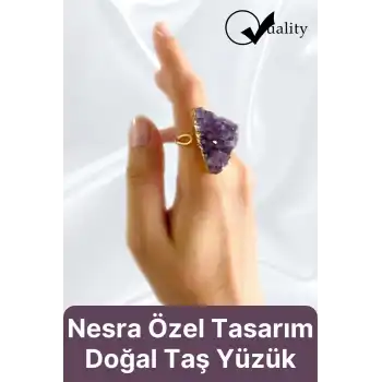Özel Üretim Altın Pirinç Kaplama Vintage Görünümlü Şık Tasarımlı Ayarlanabilir Doğal Taş Kadın Yüzük