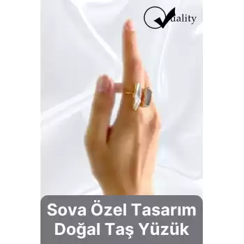 Özel Üretim Altın Pirinç Kaplama Vintage Görünümlü Şık Tasarımlı Ayarlanabilir Doğal Taş Kadın Yüzük