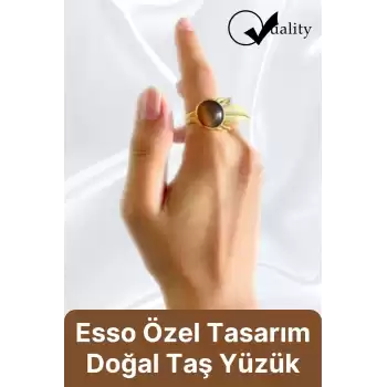 Özel Üretim Altın Pirinç Kaplama Vintage Görünümlü Şık Tasarımlı Ayarlanabilir Doğal Taş Kadın Yüzük