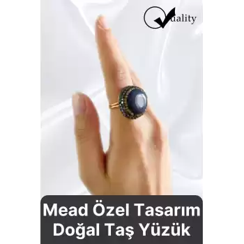 Özel Üretim Altın Pirinç Kaplama Vintage Görünümlü Şık Tasarımlı Ayarlanabilir Doğal Taş Kadın Yüzük