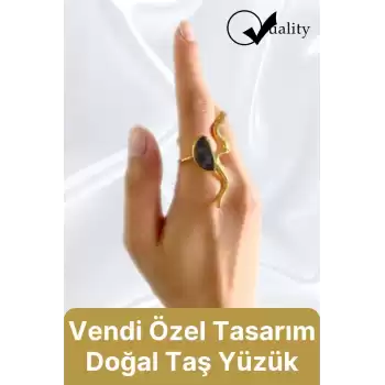 Özel Üretim Altın Pirinç Kaplama Vintage Görünümlü Şık Tasarımlı Ayarlanabilir Doğal Taş Kadın Yüzük