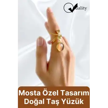 Özel Üretim Altın Pirinç Kaplama Vintage Görünümlü Şık Tasarımlı Ayarlanabilir Doğal Taş Kadın Yüzük