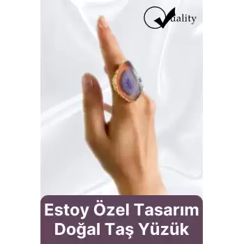 Özel Üretim Altın Pirinç Kaplama Vintage Görünümlü Şık Tasarımlı Ayarlanabilir Doğal Taş Kadın Yüzük