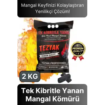 Özel Üretim Pratik Kullanımlı Piknik Odun Çıra Gerektirmeyen Tek Kibritle Yanan Mangal Kömürü 2 KG