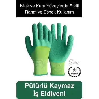 Kaymaz Dayanıklı Pütürlü Montaj İş Eldiveni Camcı Yarı Kaplama Güvenli Sağlam Lastikli Rahat Esnek