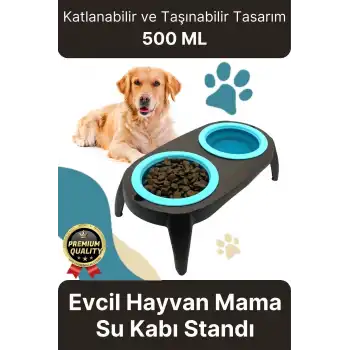 Yeni Seri Ayarlanabilir Ergonomik Portatif Katlanabilir İkili Kedi Köpek Mama Su Kabı Standı 500 Ml